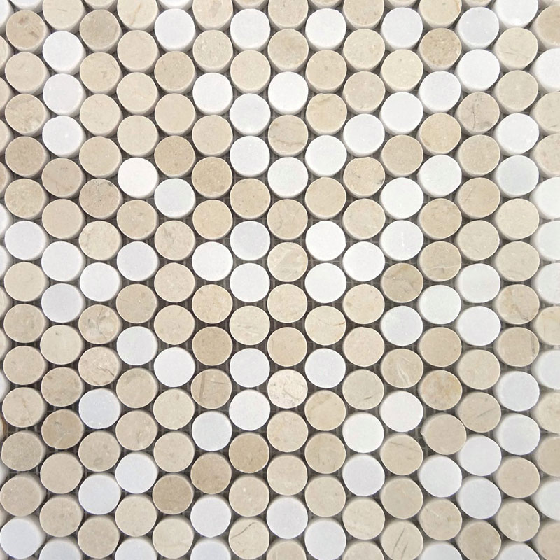 Crema Marfil marble Penny Round Mosaic Tiles