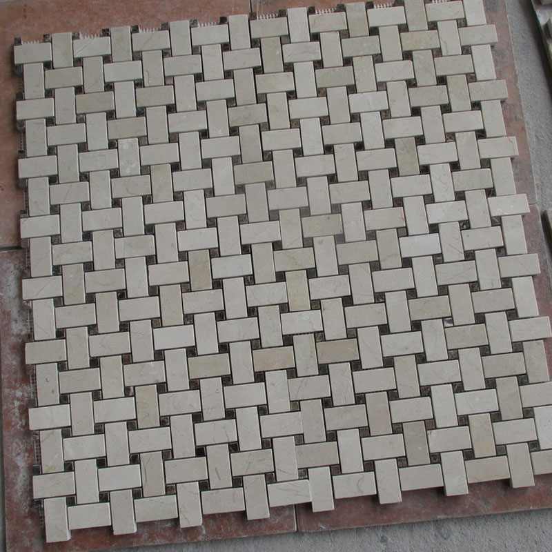 beige marble with dark emperador dot basketweave tile