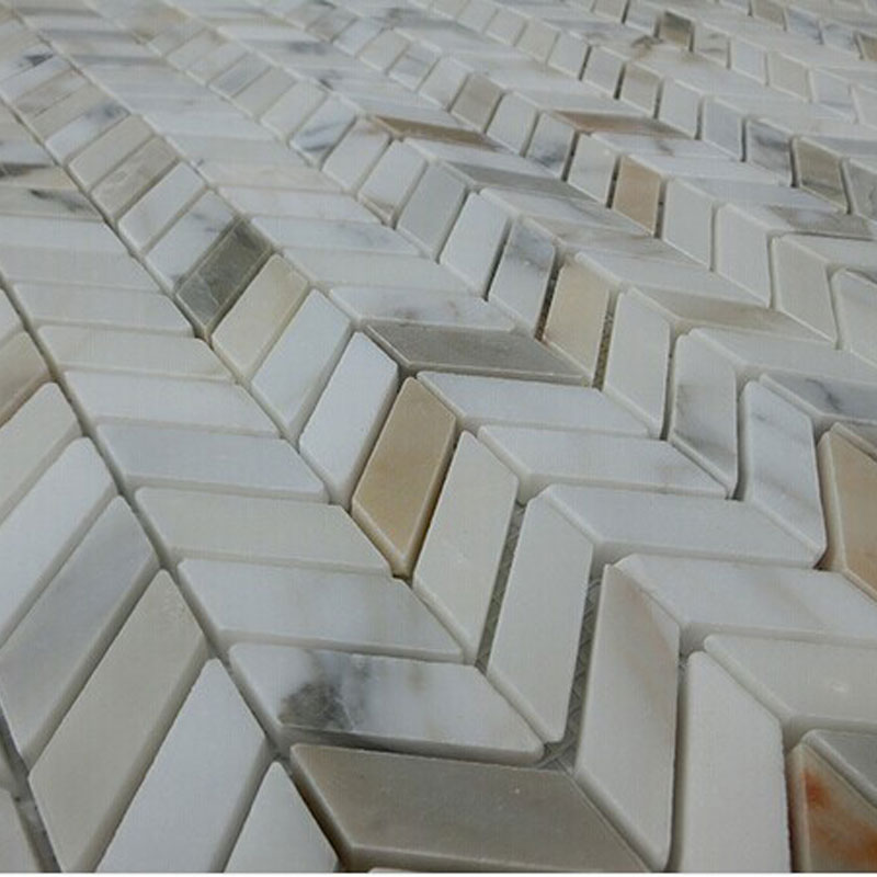 Calacatta Gold Italian Marble Herringbone Mosaic Tile Honed