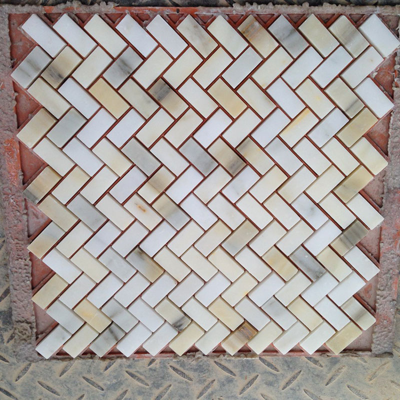 Carrara White 1x2 Herringbone Mosaic Tile Honed - Marble from Italy