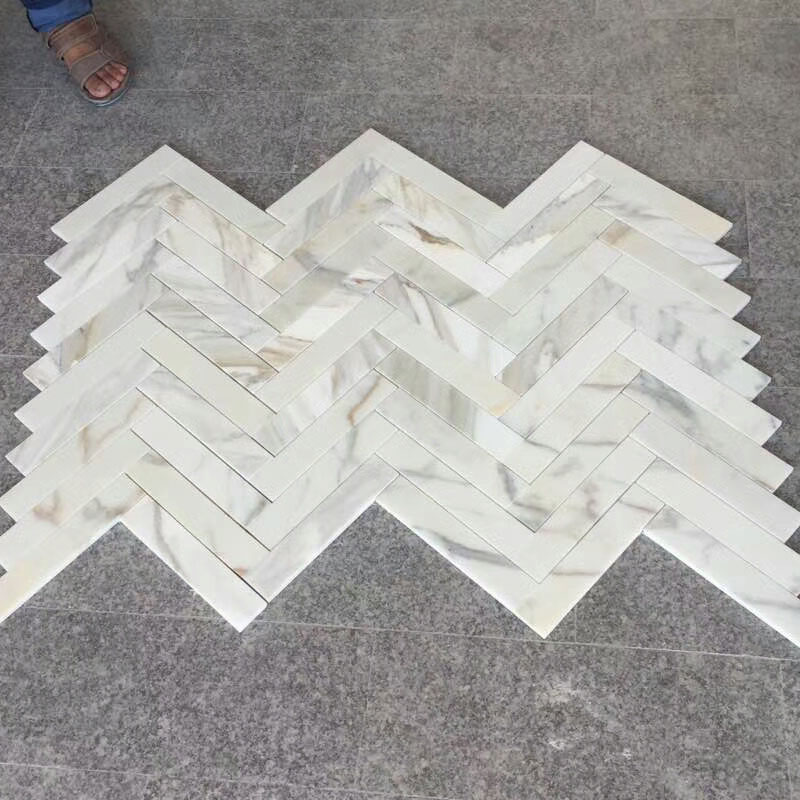calacatta marble tiles big herringbone tiles custom made