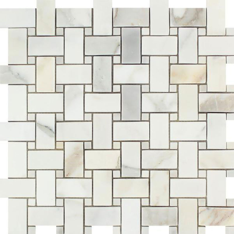 Calcutta Marble Basketweave Mosaic Tile