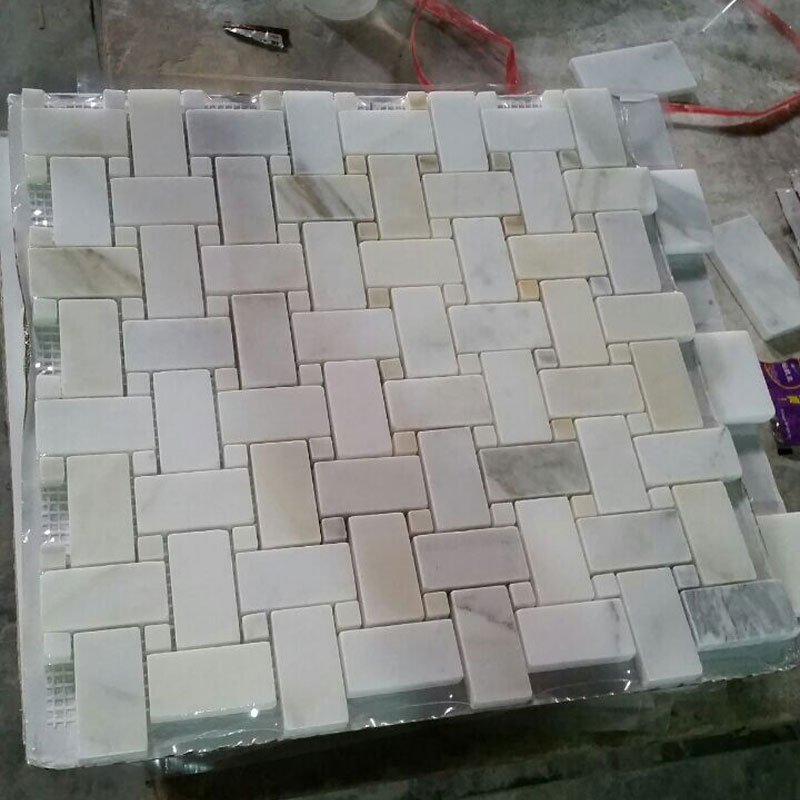 Italian Calacatta Oro Calcutta Gold Polished 1 x 2 Basket Weave Mosaic