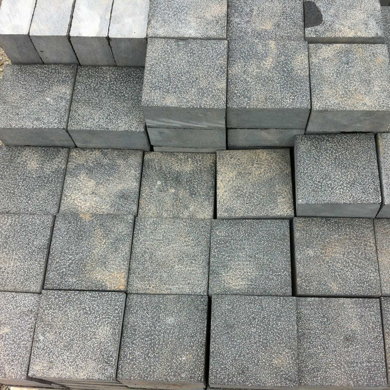 bushhammered basalt stone paving