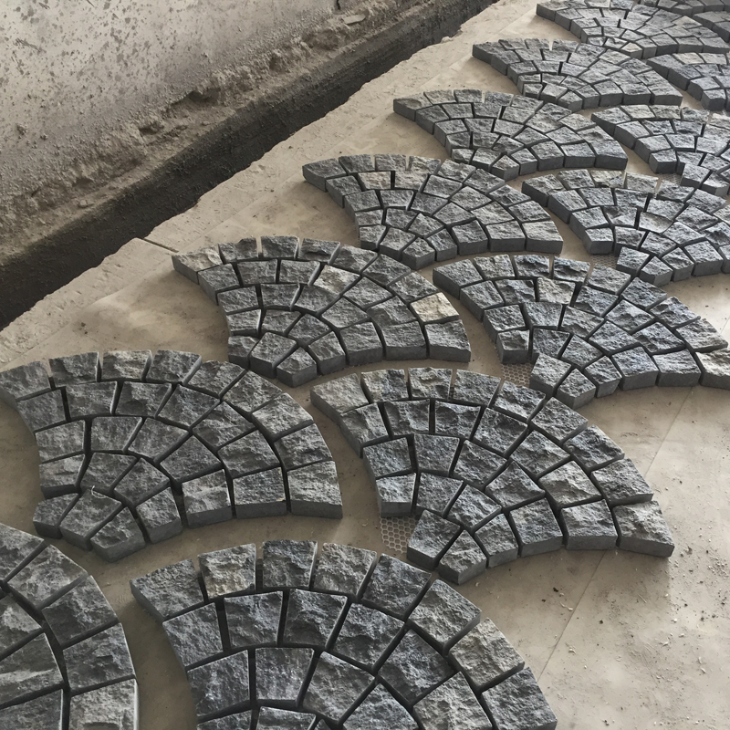 black basalt granite cobble meshed