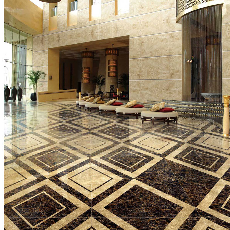 Dark Emperador Marble Tiles hotel looby floor