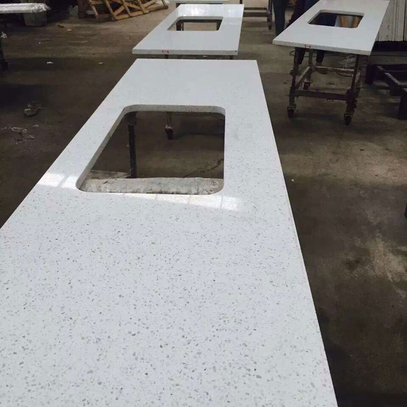 white quartz countertop with undermount sink