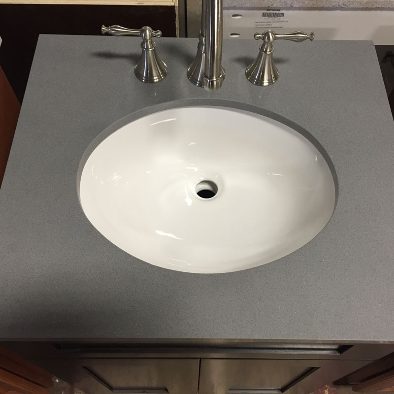 Plain grey concrete grey quartz vanity tops
