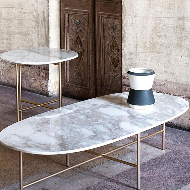 Rectangle White Marble Coffee Table Stainless Steel Base