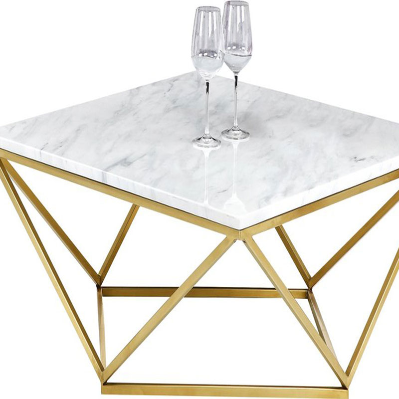 Carrara White Square White Marble Coffee Table Gold Legs