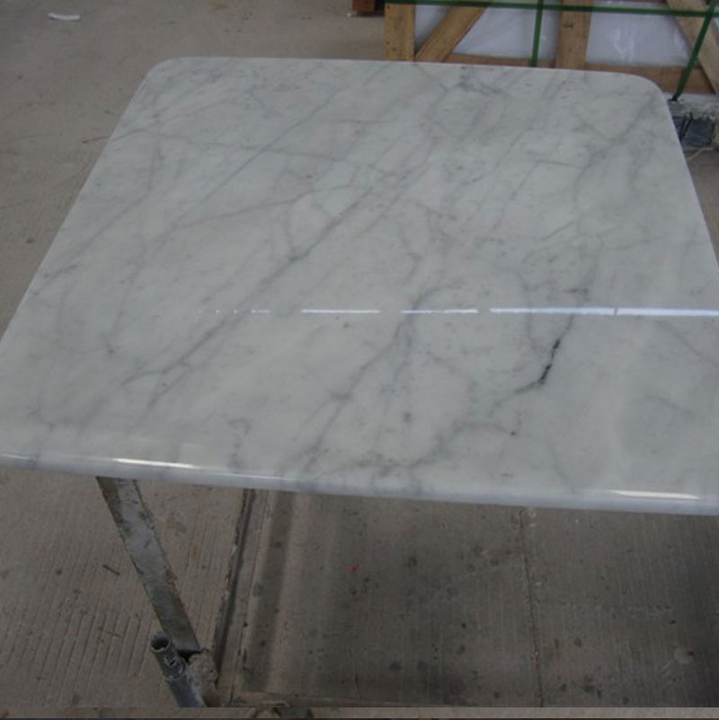 White Carrera marble square table tops