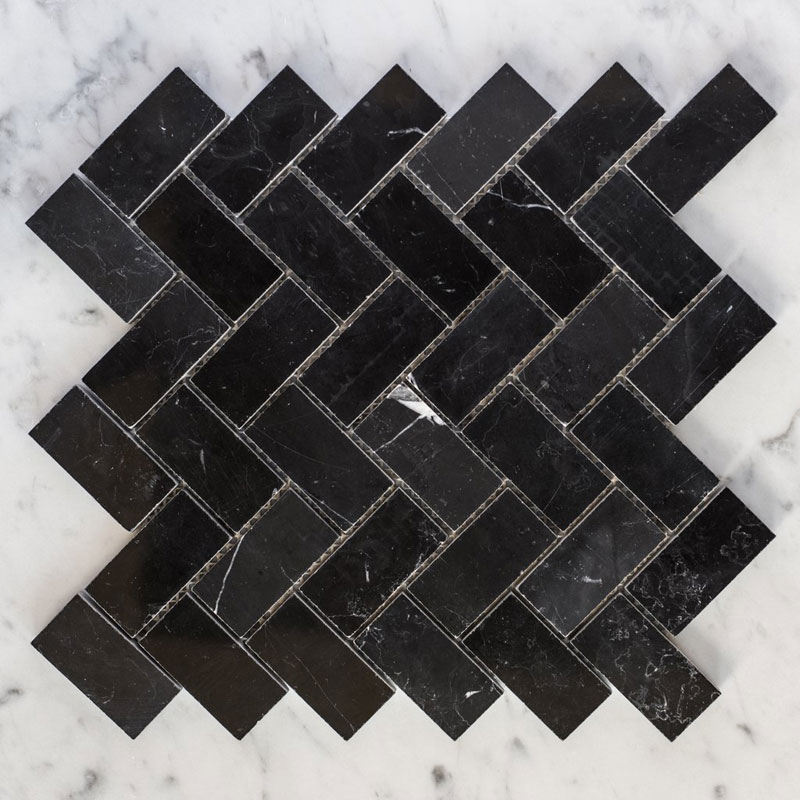 Marble Nero Herringbone Medium Mosaic