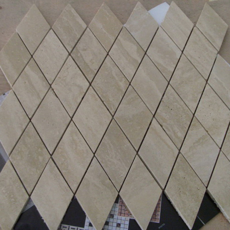 brown travertine floor mosaic tile inlay