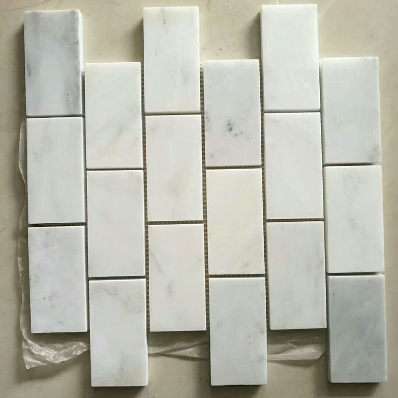 white marble subway brick mosaic tile