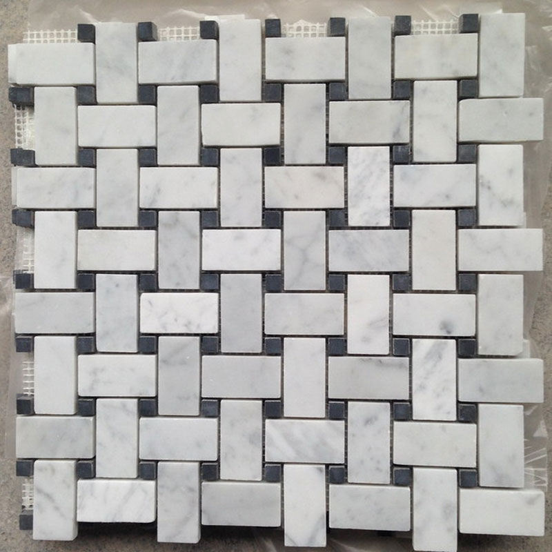 Carrara Marble Basketweave Mosaic Tiles