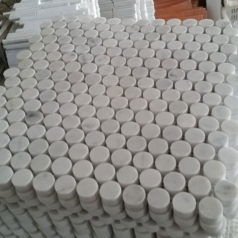 Carrara Marble Italian White Bianco Carrera Penny Rounds Mosaic Tile Honed