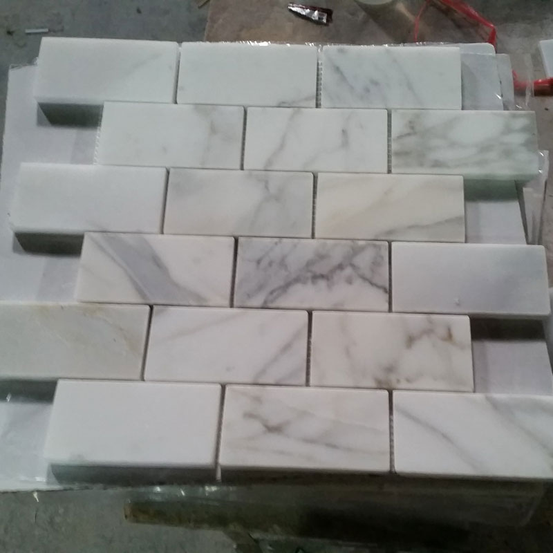 Italian Bianco Carrera White Venato Carrara Polished 1 x 2 Brick Mosaic Wall & Floor Tiles