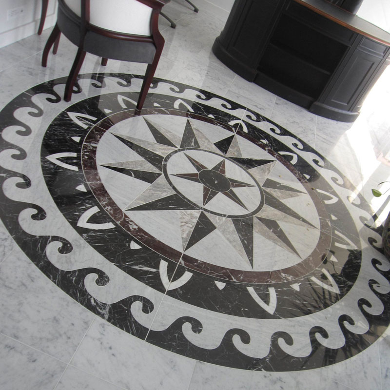 white marble brown marble medallions flooring